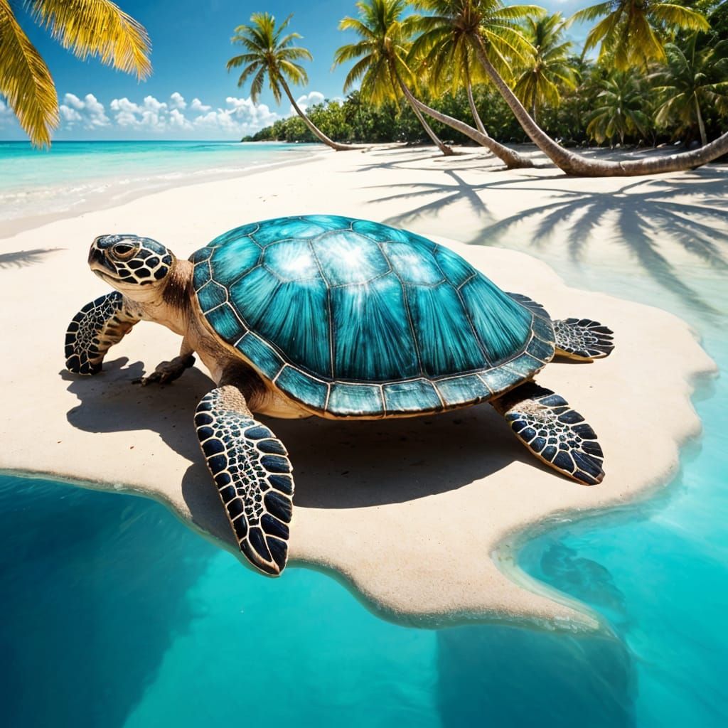 Dominican Beach Scene with Larimar Jewelry and Turtle