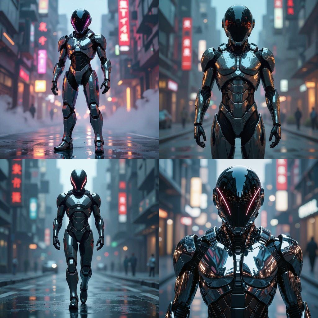 Cyberpunk Alien in Detailed Chrome Suite