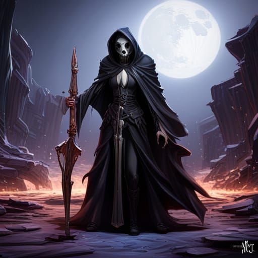 Futuristic Reaper with Scythe: Dark Fantasy Concept Art