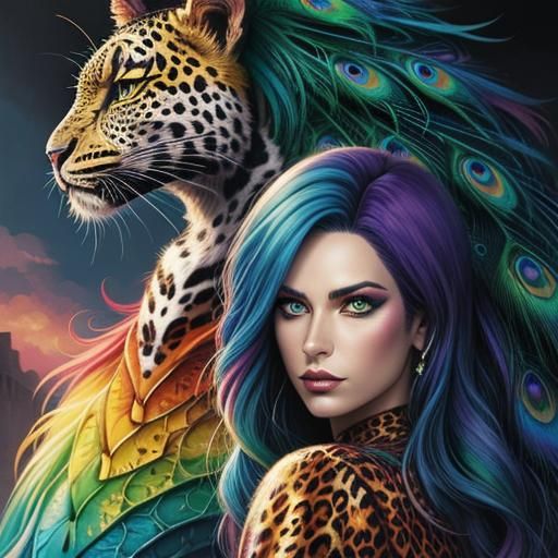 Rainbow Dragon Woman: Comic Book Art Portrait