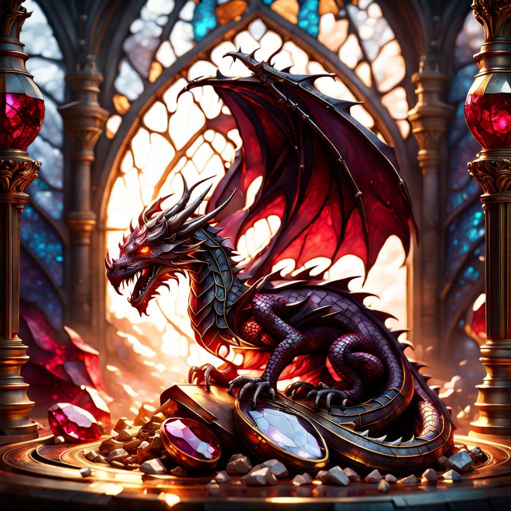 Gemstone Dragon on Hoard: Fantasy Art