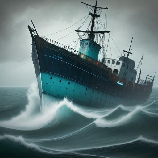 Shipwreck in Stormy Sea: A Surrealist Oil Painting