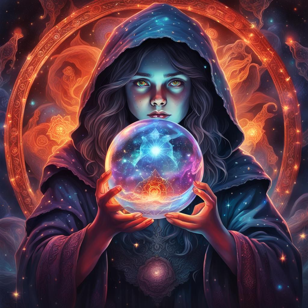 Young Witch Sees Satan in Crystal Ball