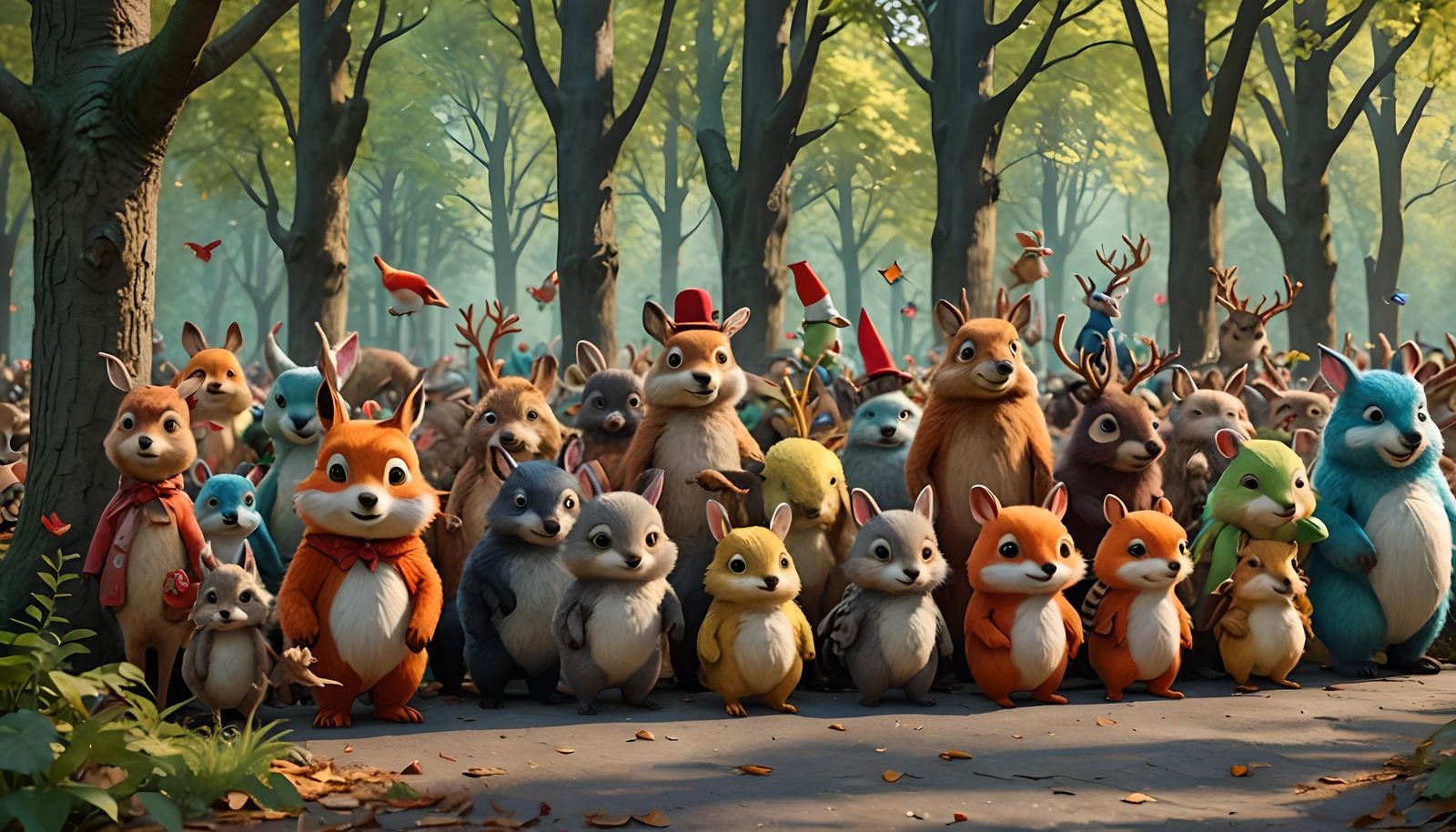 Festive Forest Critter Parade in Park Alley