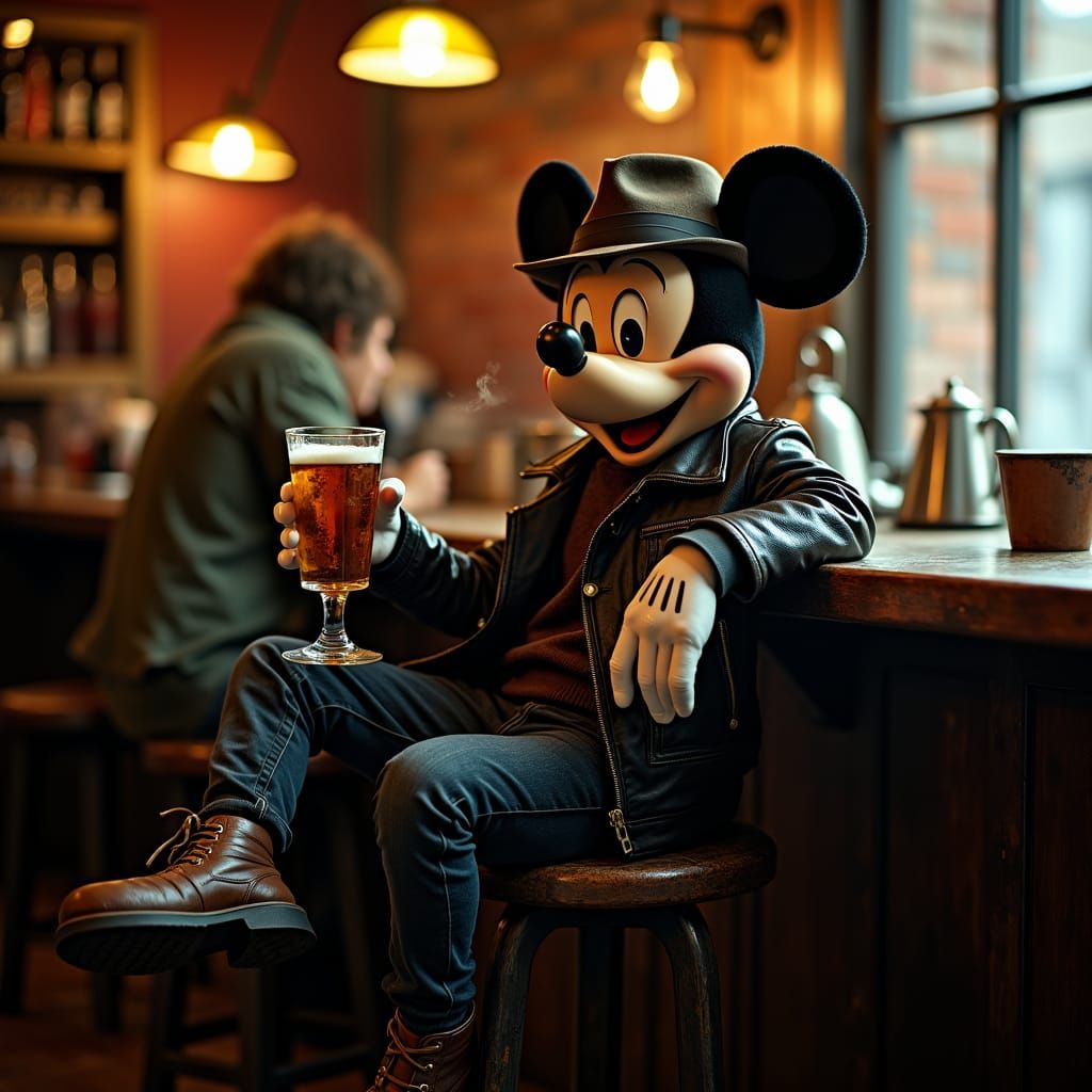 Mickey Mouse in Bar, Photographic Style