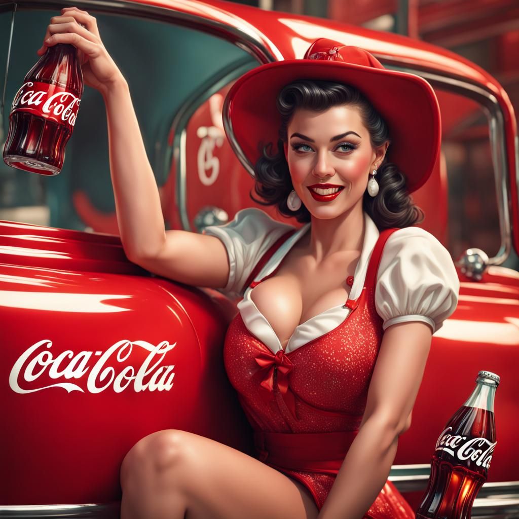 Hyperrealistic Coca Cola Pinup Girl in Detailed Matte Painti...