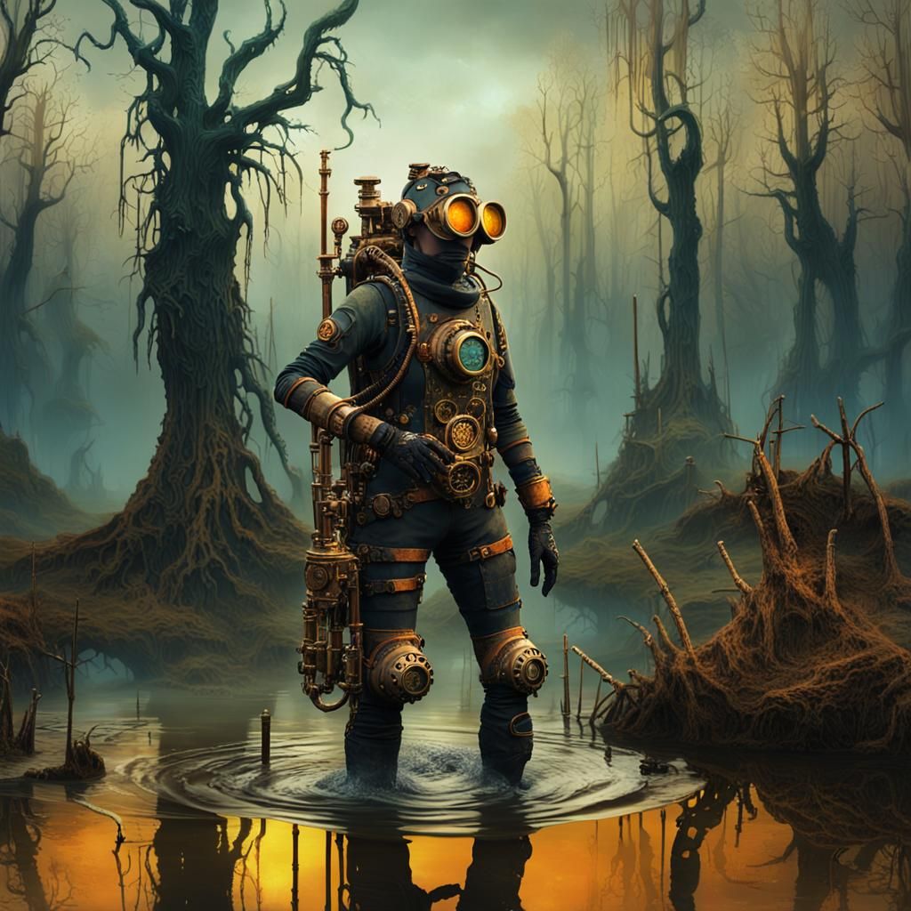 Steampunk Diveress in Muddy Waters