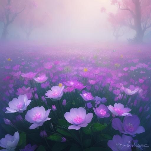 Ethereal Glowing Flowers in a Mystical Landscape