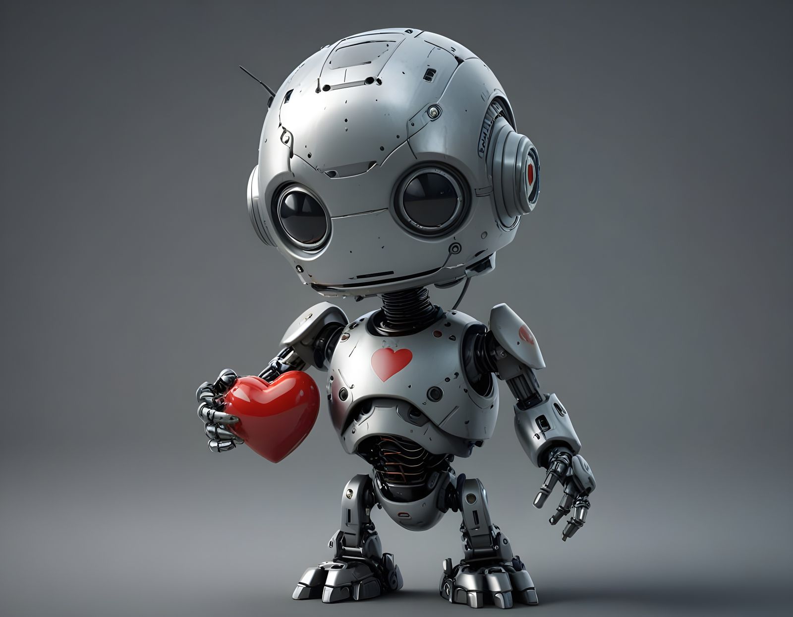 Hyper Realistic Baby Robot Holding a Broken Heart in a Dark ...