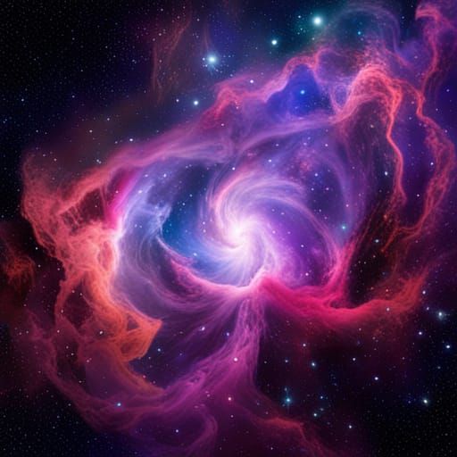 Spaceship Navigating a Colorful Nebula