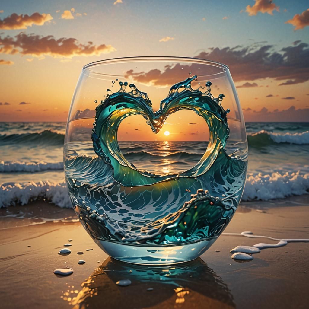 Heart shaped wave in a glass