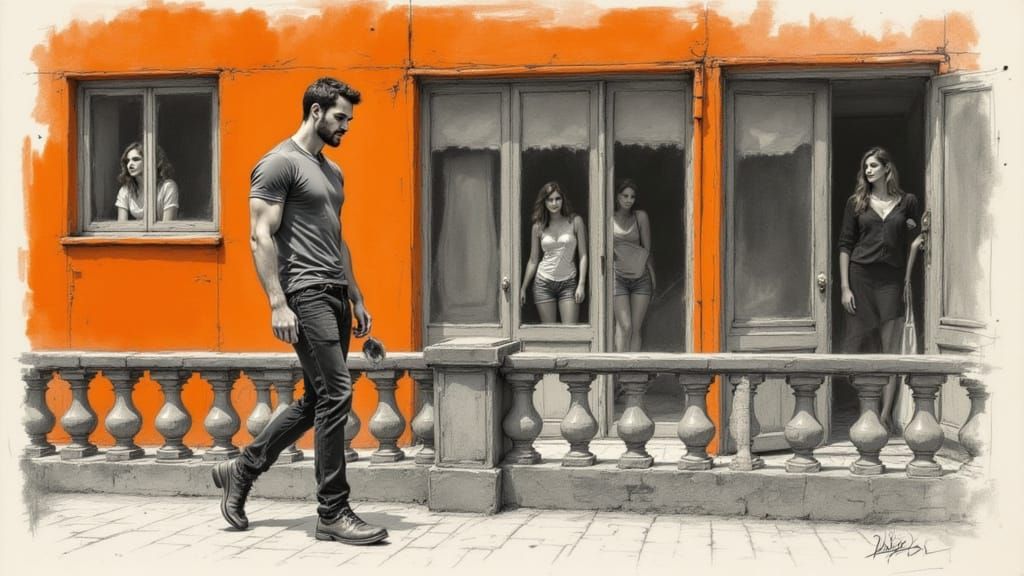 Charismatic Construction Worker Captured in Charcoal Sketch