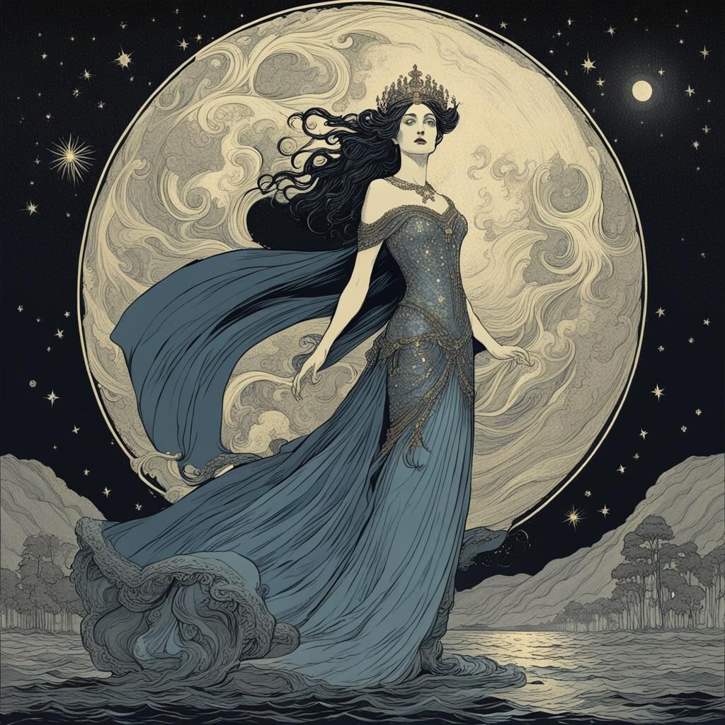 Monochrome Queen of the Night in a Vintage Print Style