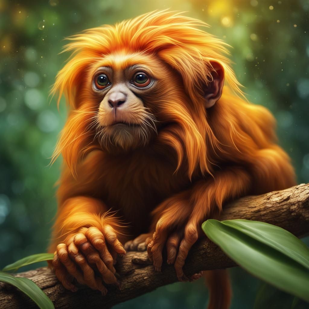 Golden Lion Tamarin in Rainforest: Hyperrealistic Splash Art