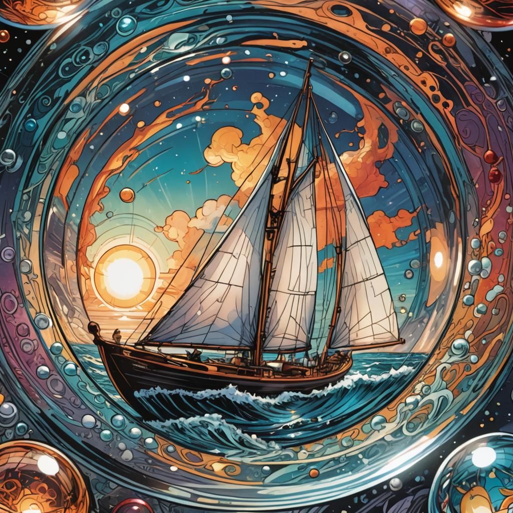 Sailboat in Glass Bead: Comic Book Art