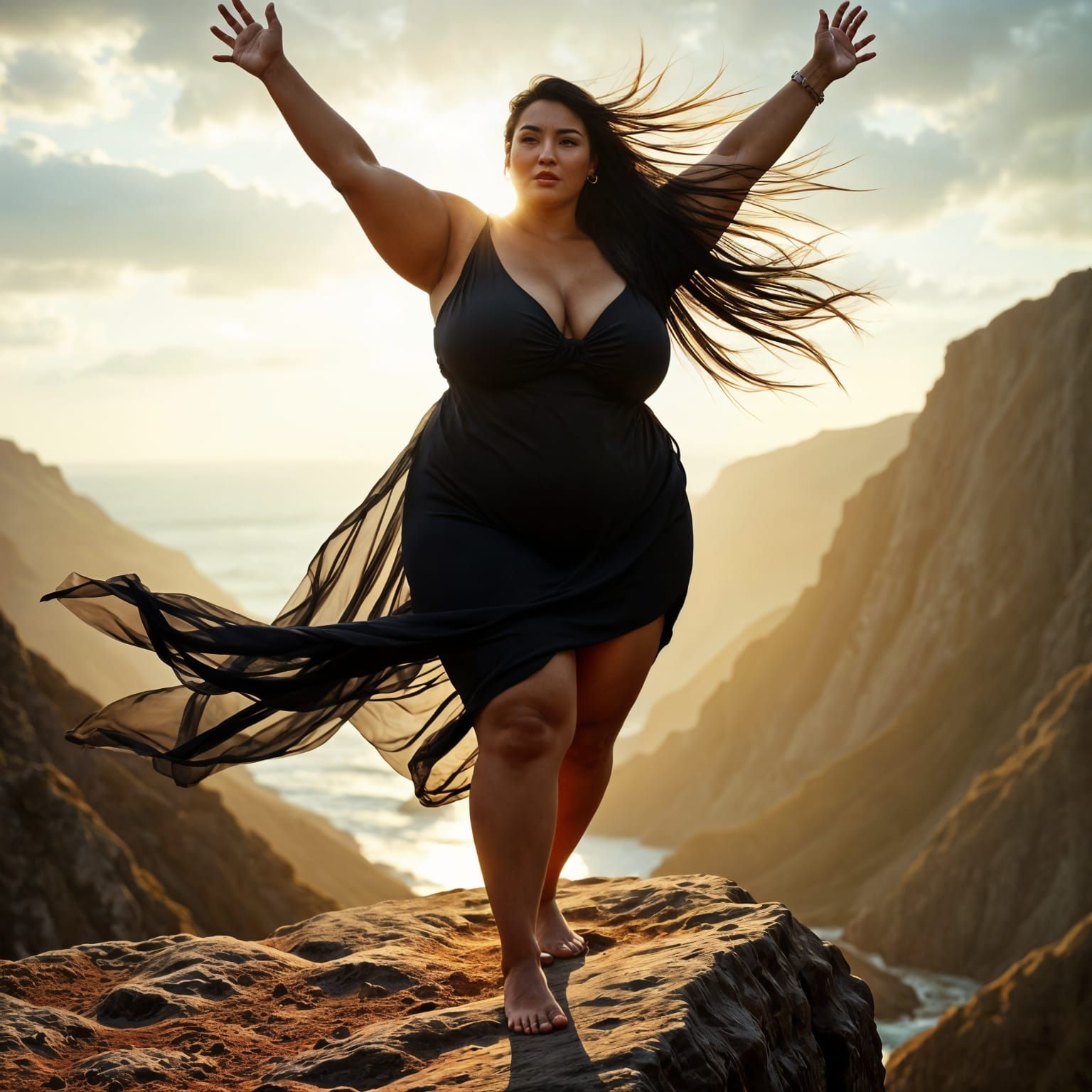 Hyperrealistic Portrait of a Plus-Size Woman in a Stormy Lan...