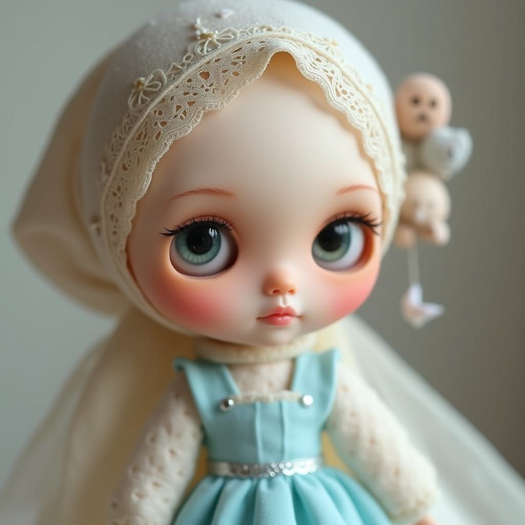 Ethereal Blythe Doll in Baby Blue and Beige Hijab