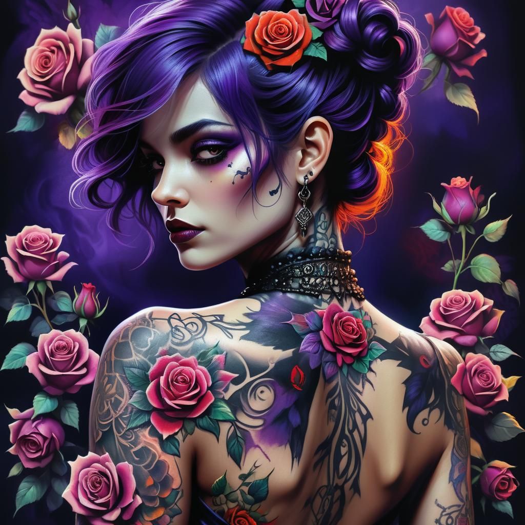 Gothic Woman with Roses: A Digital Painting