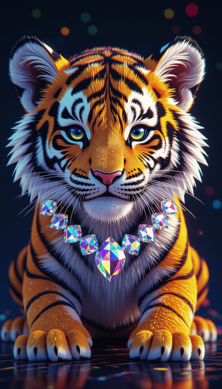Diamond Tiger Cub Portrait in Fantasy Realism Style
