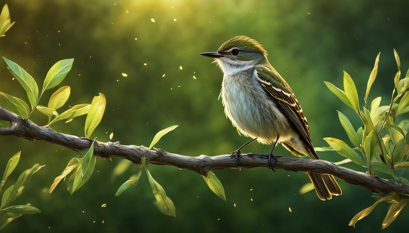 Hyperrealistic Willow Flycatcher in Golden Light