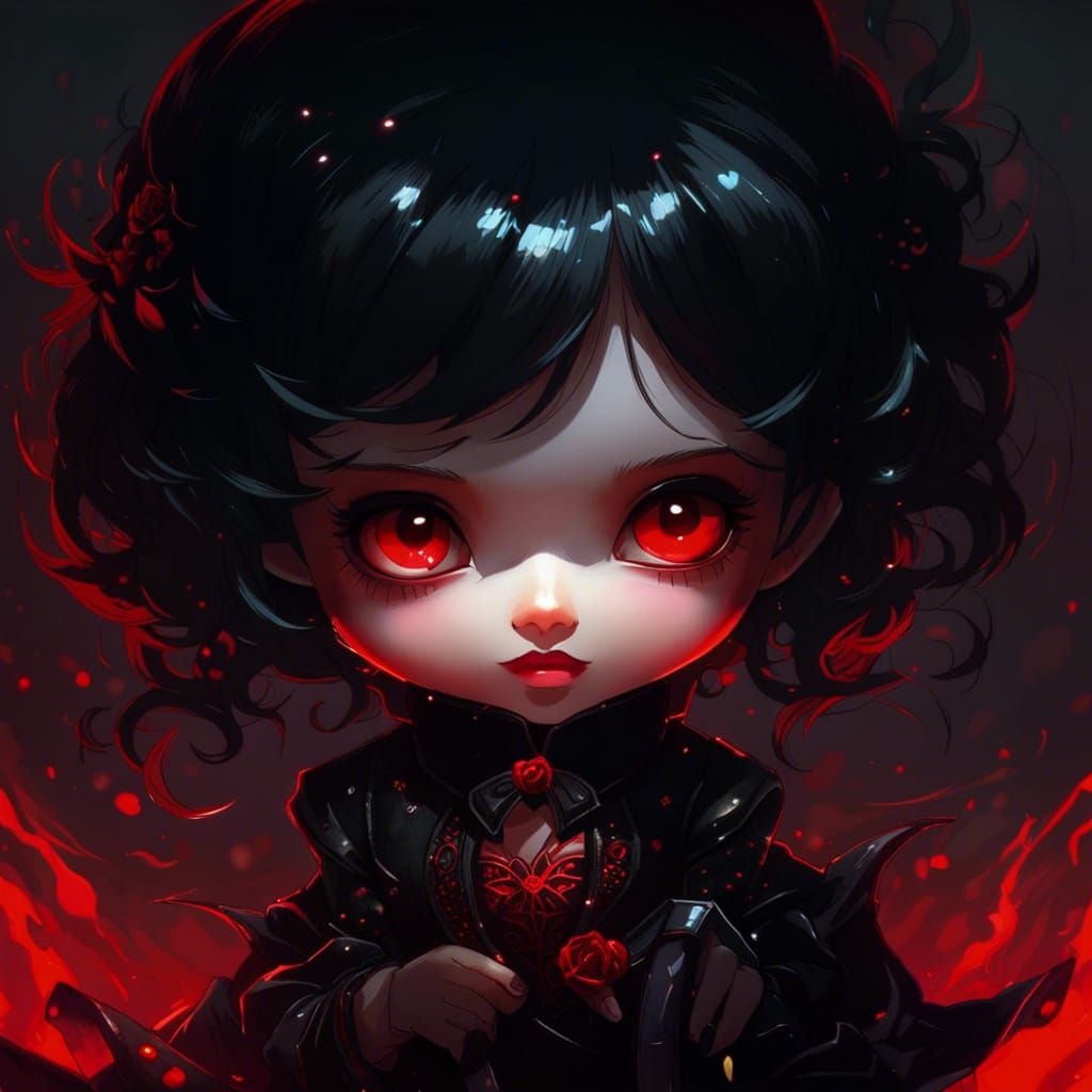 Adorable Chibi Vampire Girl on Bioluminescent Field