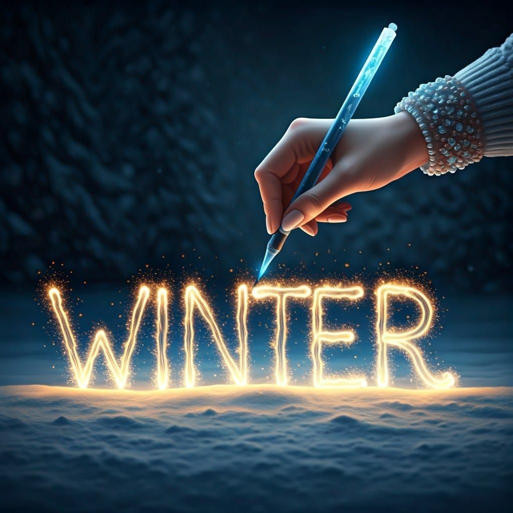 Hand Writes Winter in Icy Molten Silver