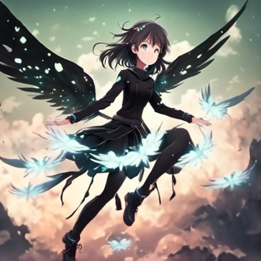 Anime Girl with Dragons in Flight