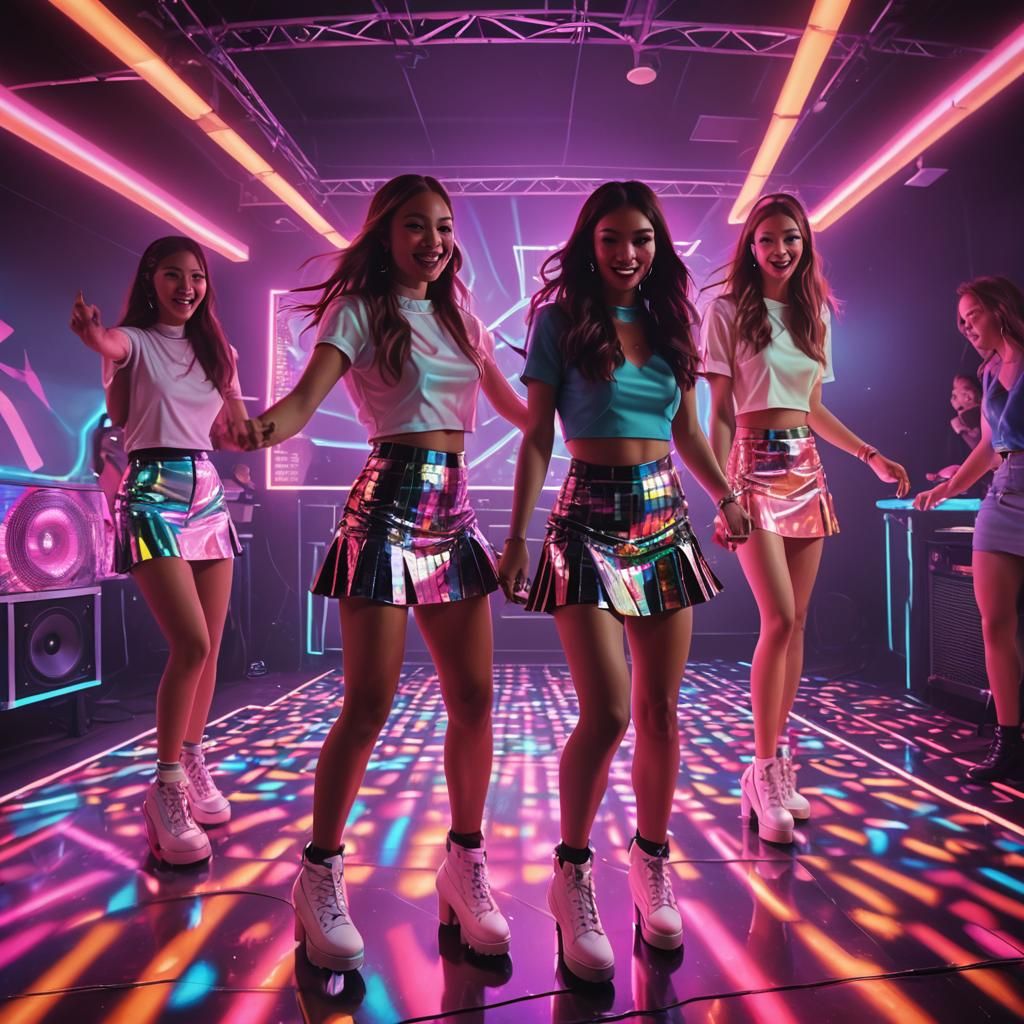 Girls Dancing in Disco, Vibrant Pop Art