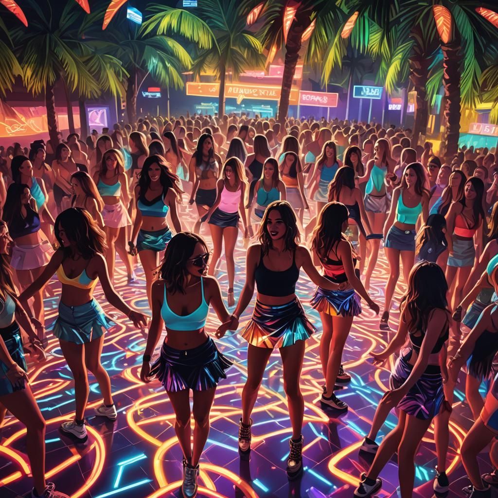 Vibrant Club Scene with Dancing Girls in Digital Art