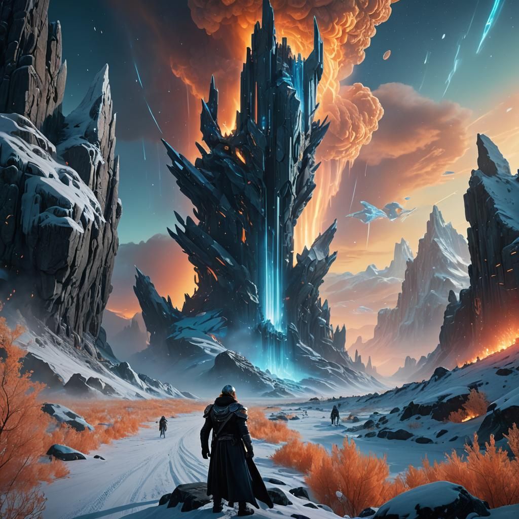 Valkyrie Battles Frost Giants in Mystical Realm