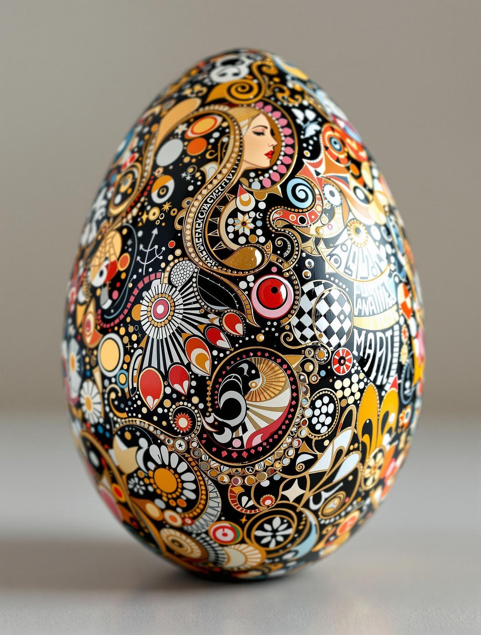 Elegant Art Nouveau Easter Egg in Vibrant Memphis Colors