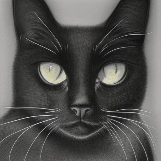Noir Black Cat Charcoal Drawing