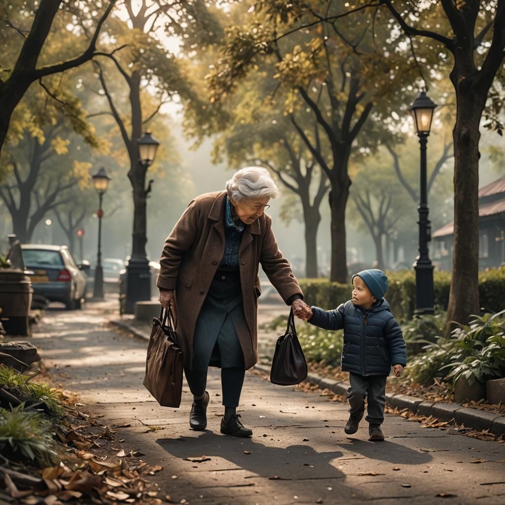 Boy Helps Elderly Woman: Professional Photography