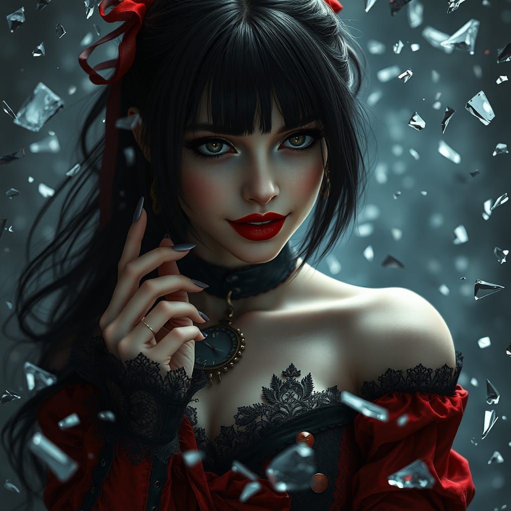 Dark Fantasy Woman Beckons with Mysterious Smile