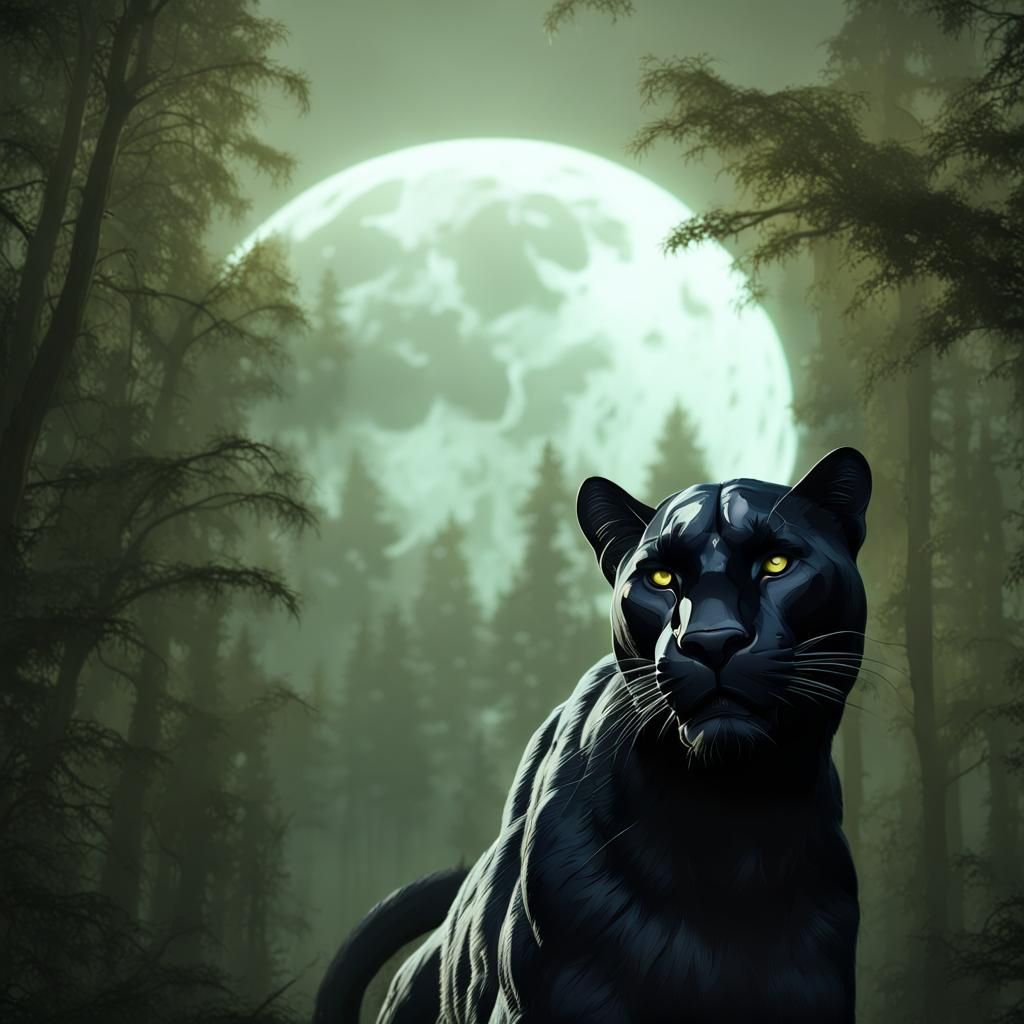 Black Panther Stalking in Dark Forest Concept Art