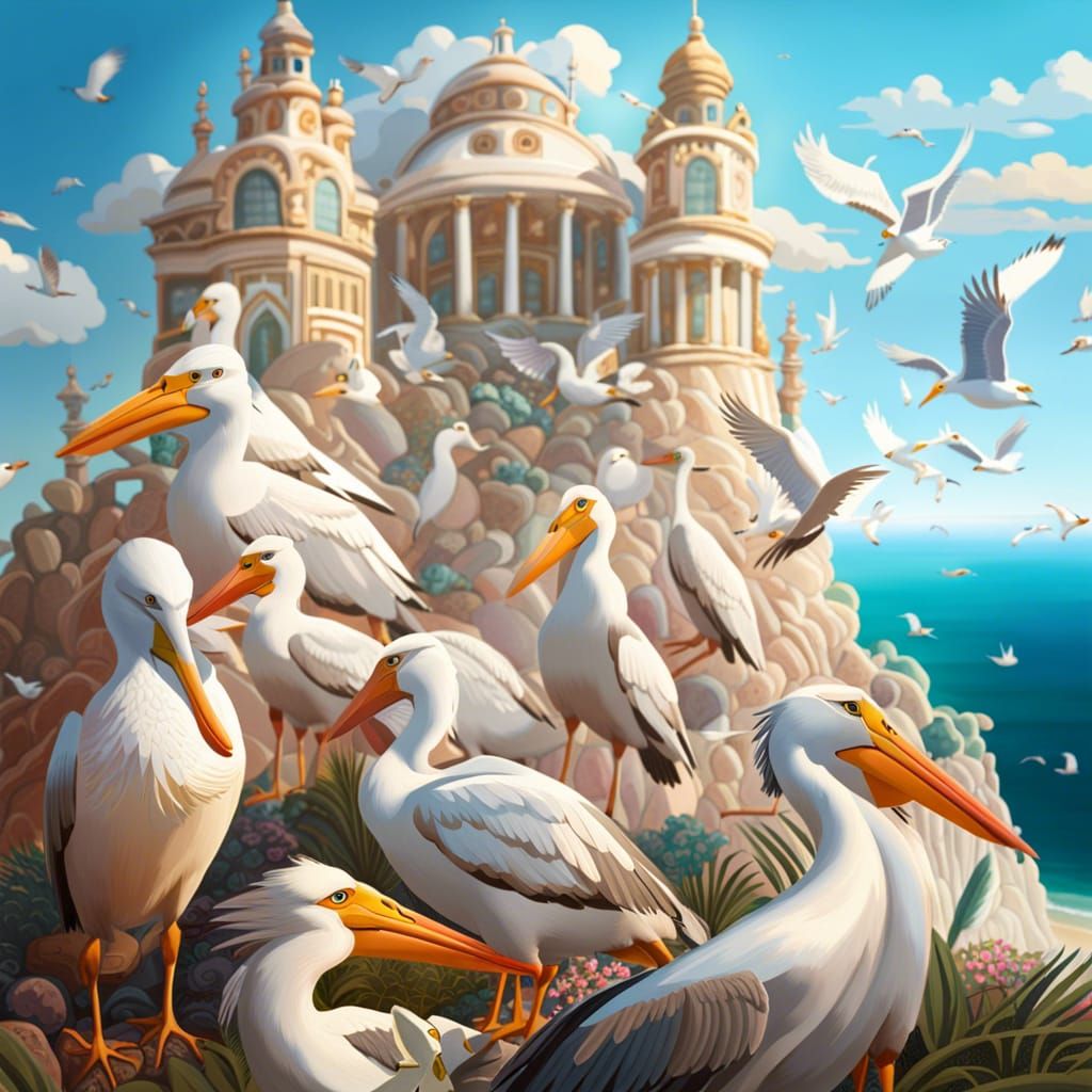 Dreamy Beach Shoreline with Birds in Flight