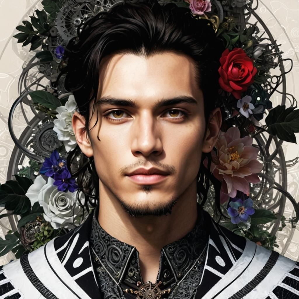 Gear wheels & Flowers / Black and white jacket