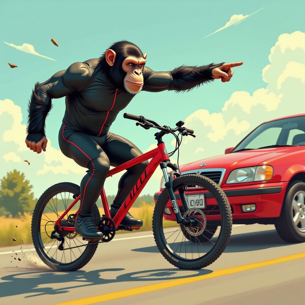 Chimp Bicycle Crash in Ash Thorp Style