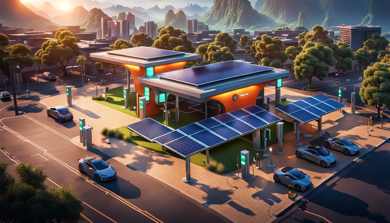 Futuristic EV Charging Station with Solar Roof