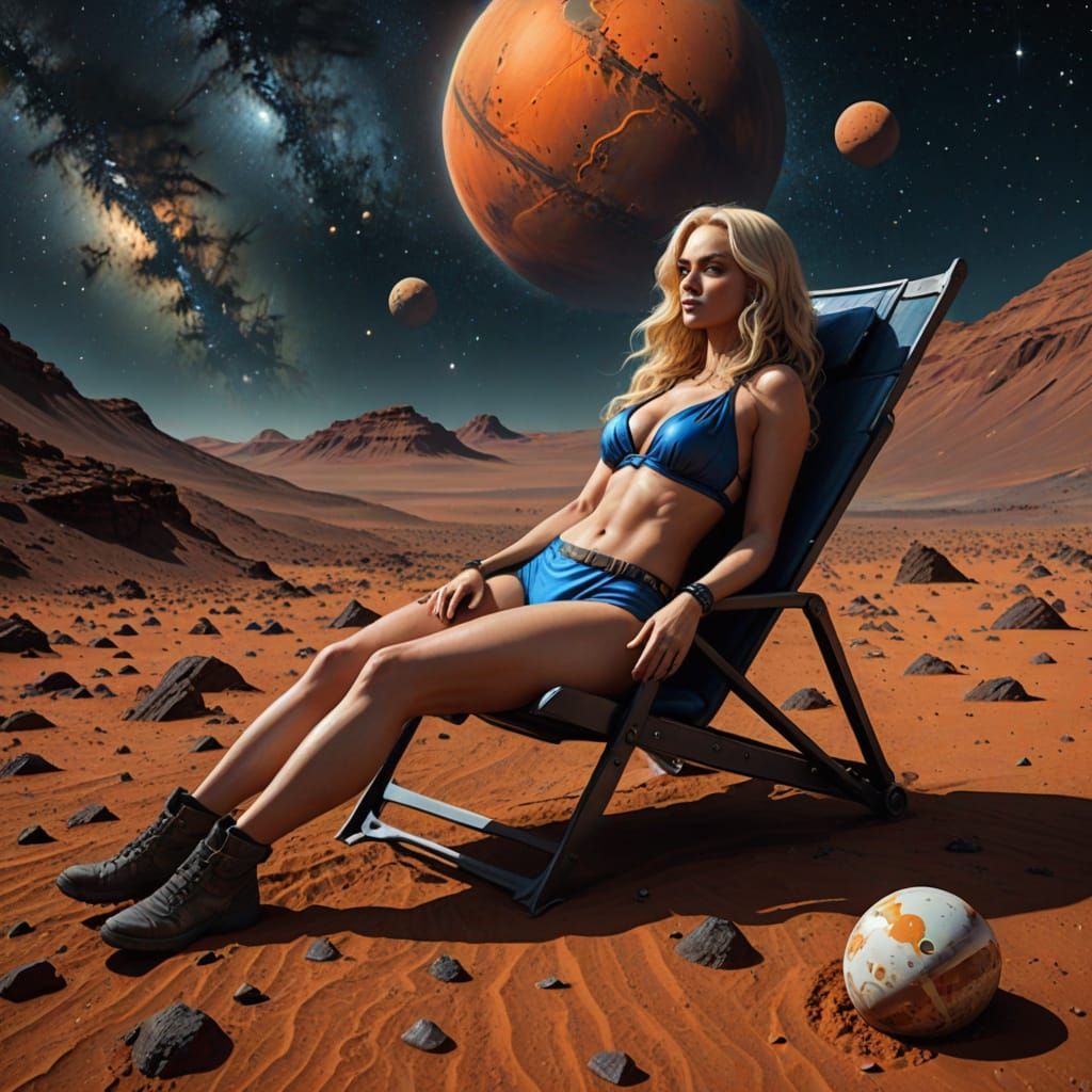 Woman Sunbathing on Mars in a Dark Universe