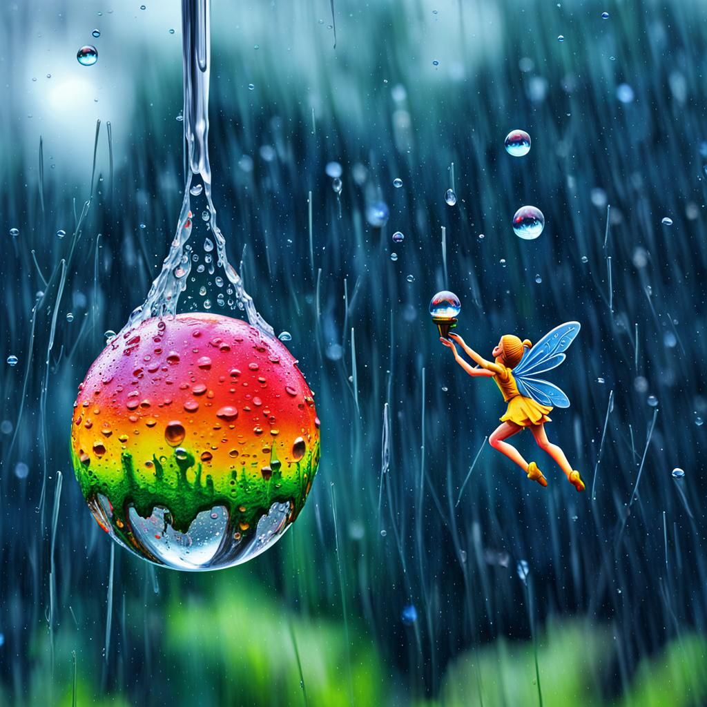Fairy World in a Raindrop: Detailed Graffiti Art