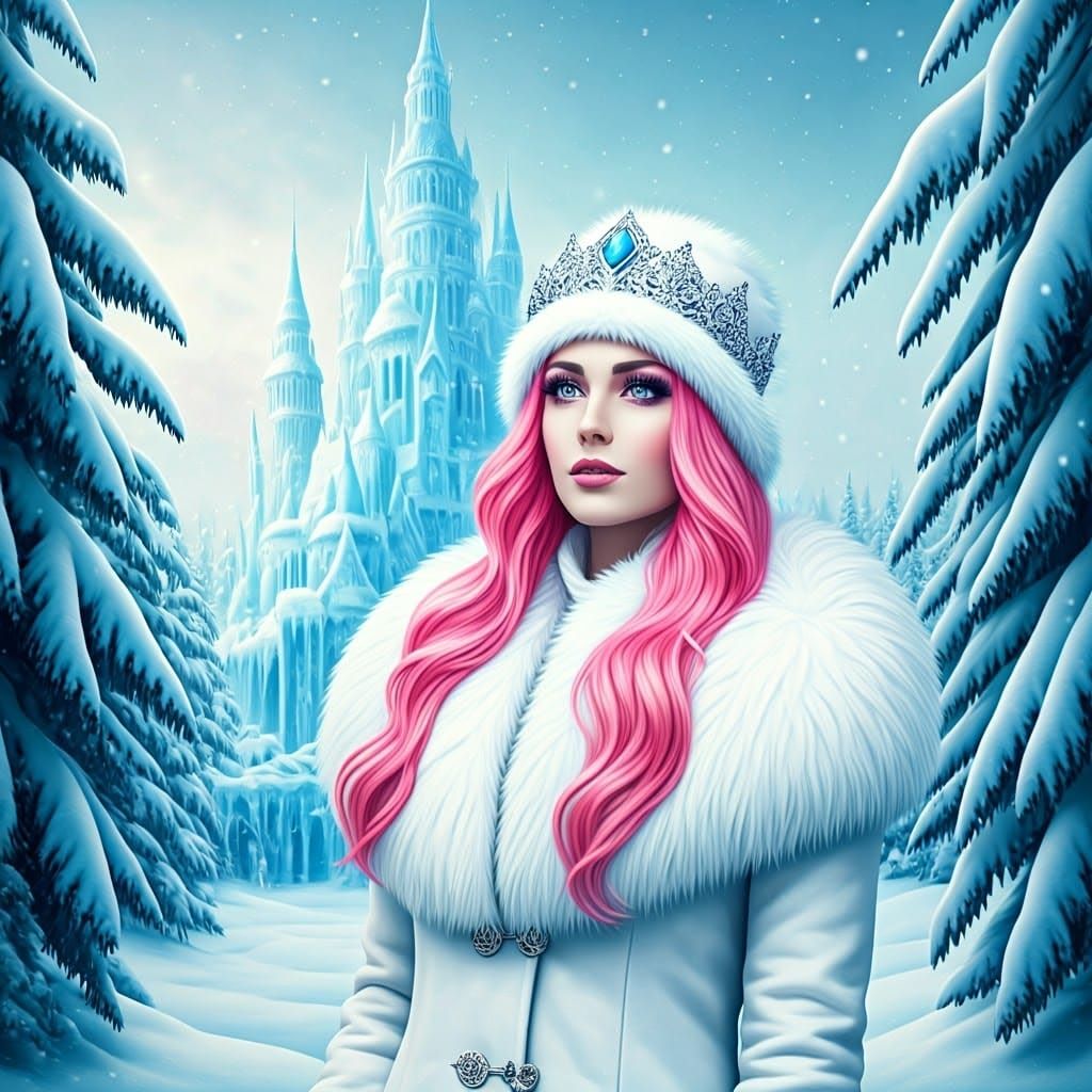 Woman With Pink Hair at Icy Castle
