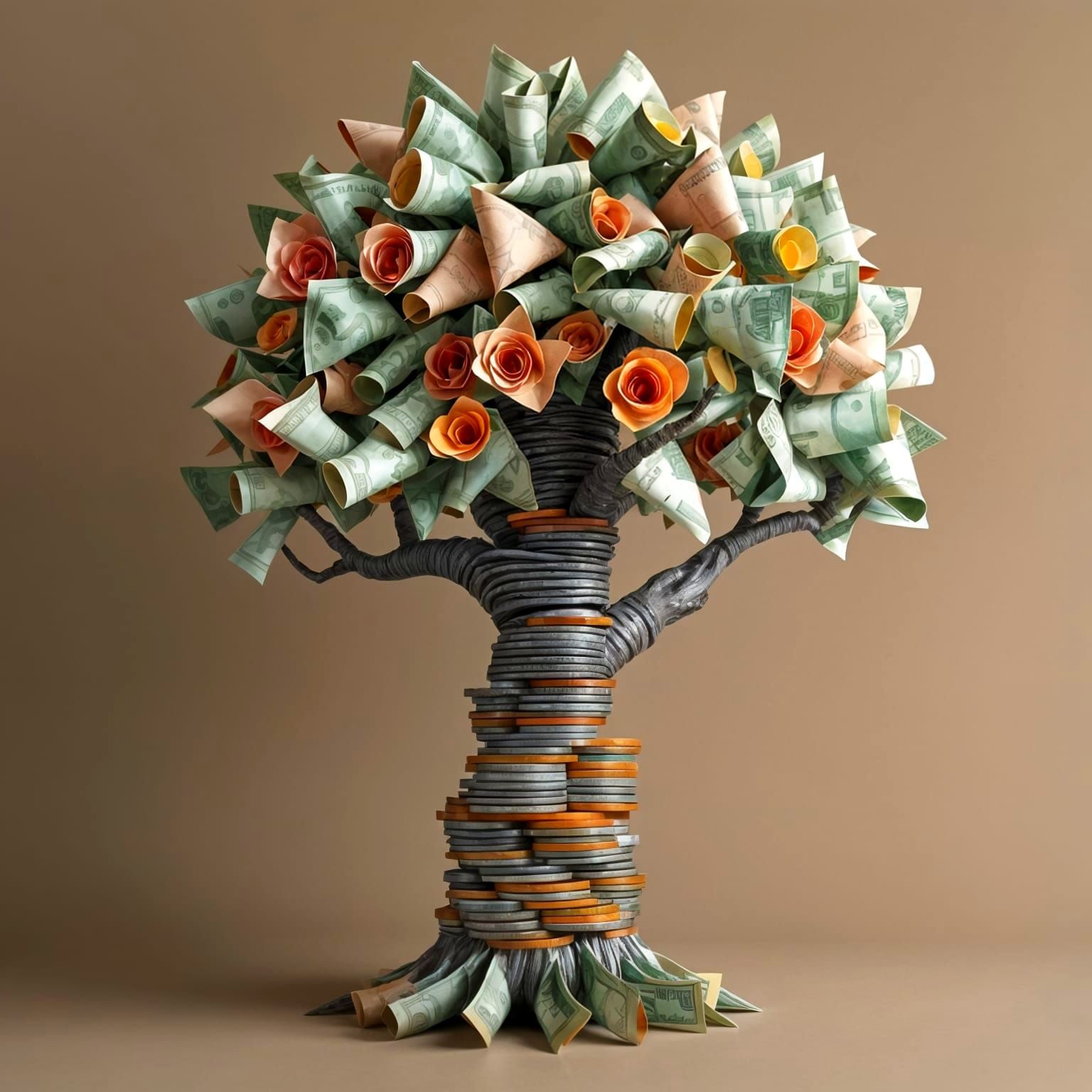 Money Tree: Coins, Leaves, and Paper Currency