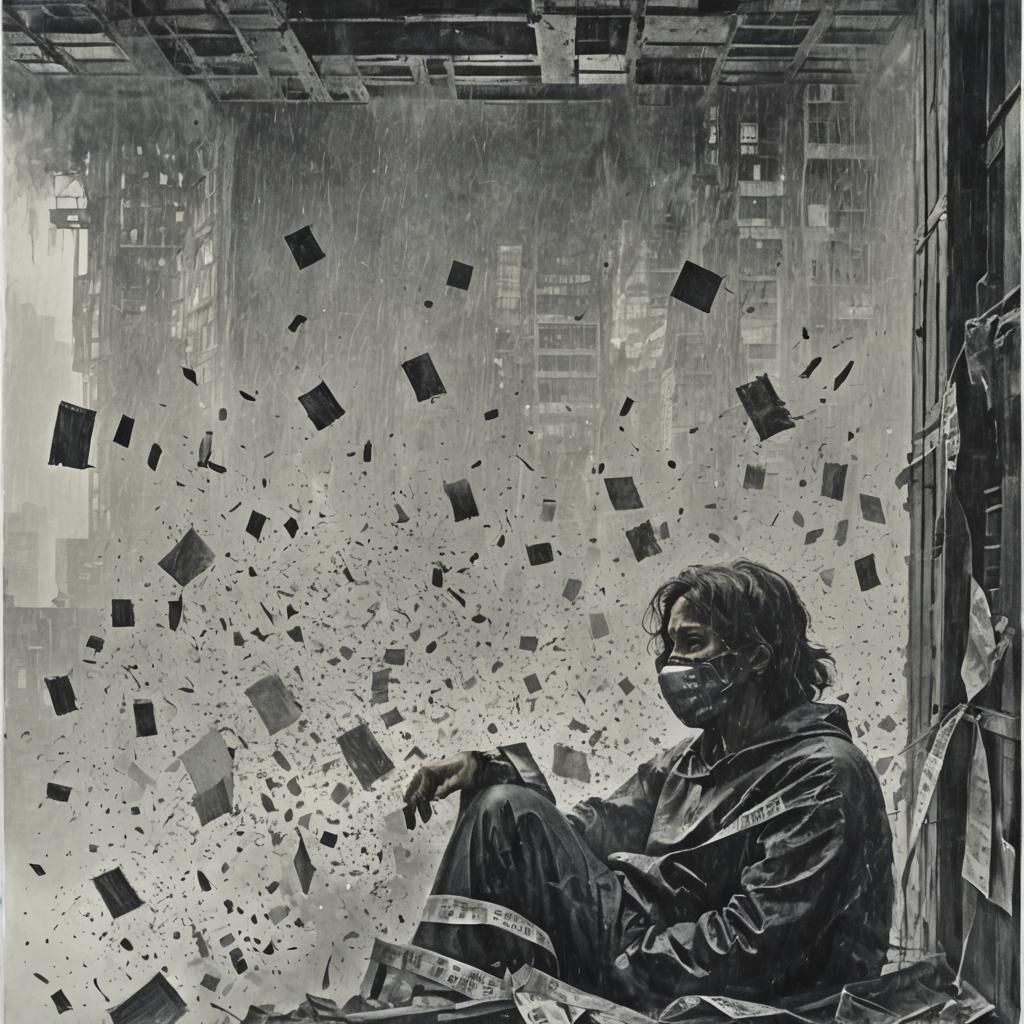 Dystopian Cityscape: Silenced Siren in Gritty Twilight