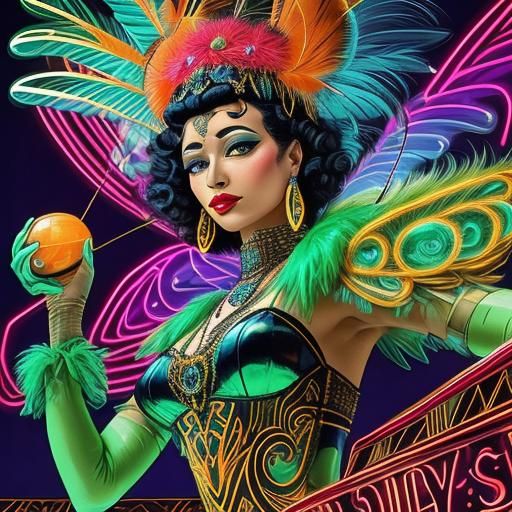 Art Deco Dancer in Neon Style