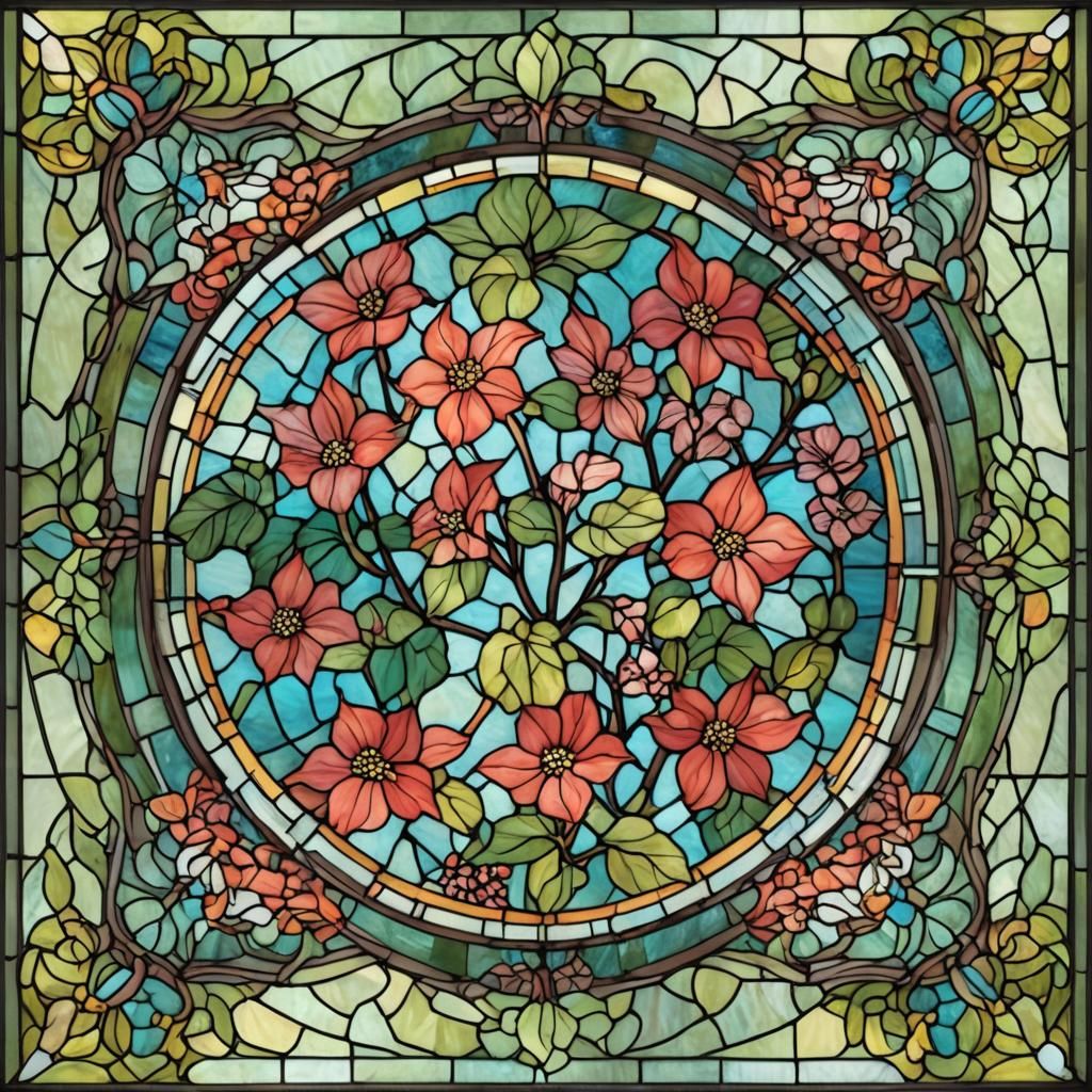 Stained Glass Coral Bell Flower Art