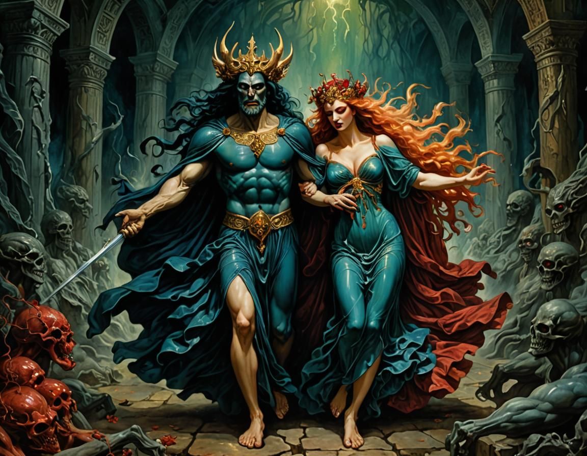Hades kidnaps Persephone. Style of Ernst Fuchs
Hades abducti...
