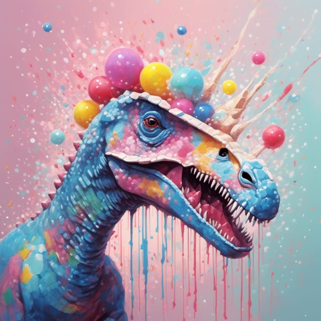 Duck-Billed Dinosaur Plays Paintball in Pastel Colors