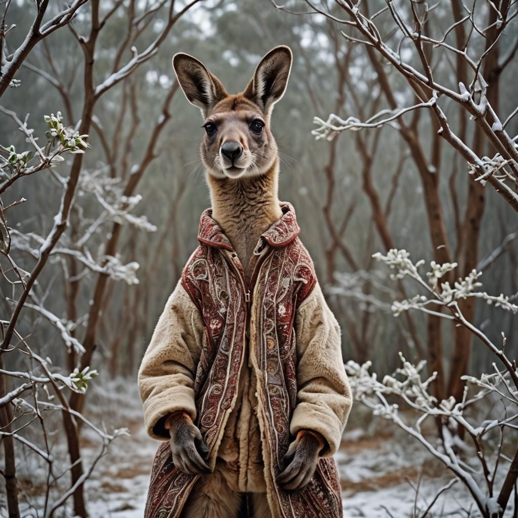 Kangaroo in Russian Winter Outfit: Professional Portrait