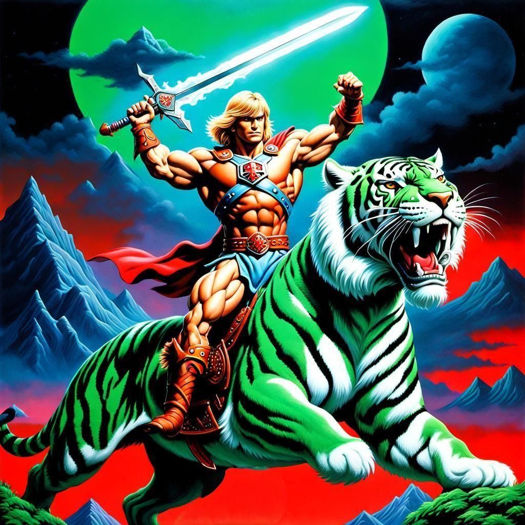 He-Man and Battle Cat in Hyperrealistic Fantasy Style